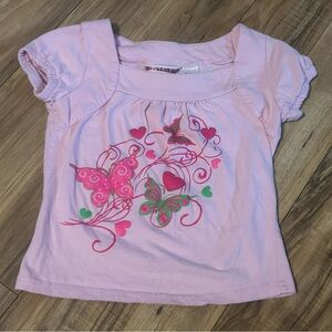 NooKiddin Pink Butterfly Graphic Top Short Sleeve‎ Toddler Girls Square Neck